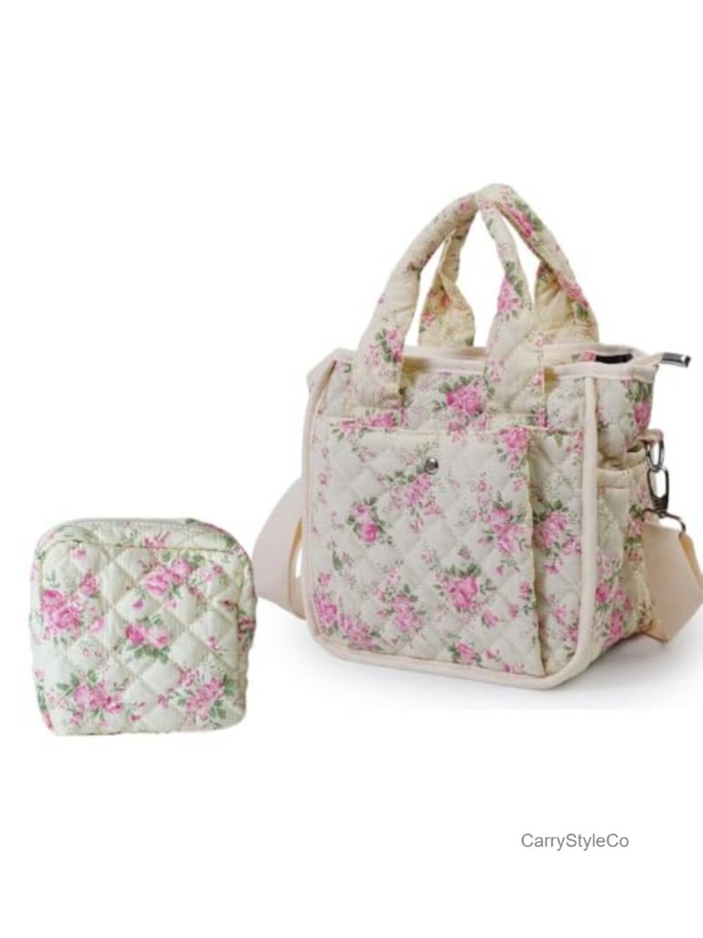 Quilted Floral Tote Bag Small Crossbody Shoulder Purse Cotton Everyday Handbag